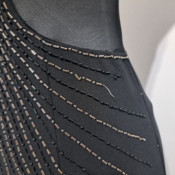 Vintage Cache Beaded Sexy Illusion Hips Novelty Strapless Maxi Dress Sz 4 Black - Picture 10 of 15